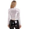 Damen Glänzendes Metallisches Schmal Geschnittenes Rollkragen Langarm T-Clubwear Cocktailparty Musikfestival Oberteile