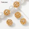 14K Gold Plated Brass Round Hollow Flower Spacer Beads,Separator For Beads,Inlaid Zircon Beads For DIY Jewelry Making Supplies