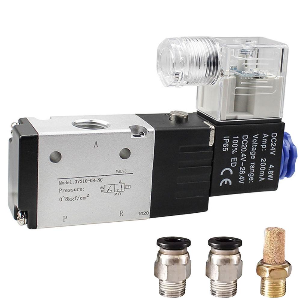 3V210 08 Electric Solenoid Valve 2 Position 3 Way Valve 1 4 Inch PT Inlet with Fittings