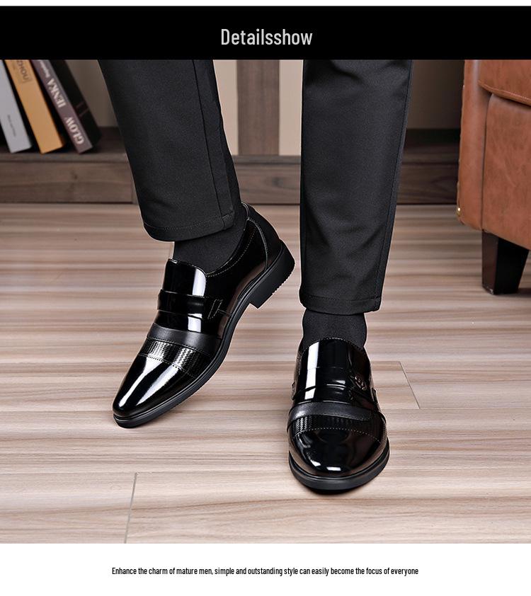 Men's Formal Leather Shoes with Height Increase - Genuine Shiny Cowhide for Business & Weddings