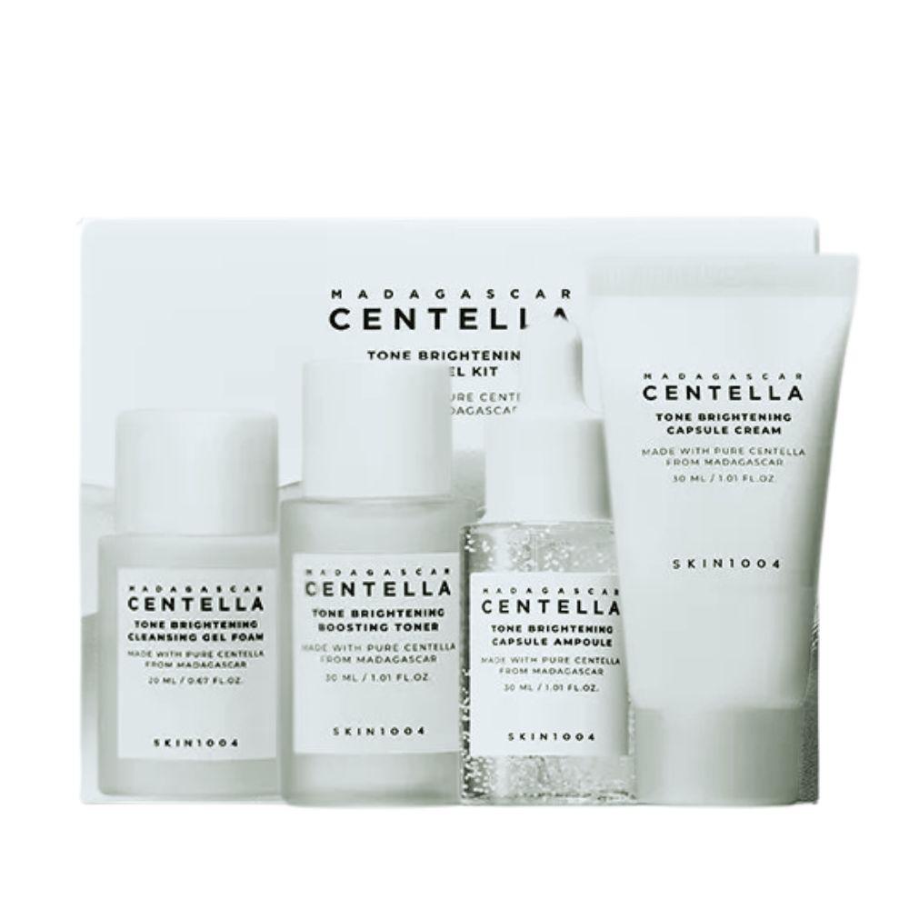 

SKIN1004 Madagascar Centella Tone Brightening Travel Kit Glow Boost Skincare Set 4pcs / Gel Foam 20ml Toner 30ml Ampoule 30ml Cream 30ml Glow Boost Skincare Set 4pcs