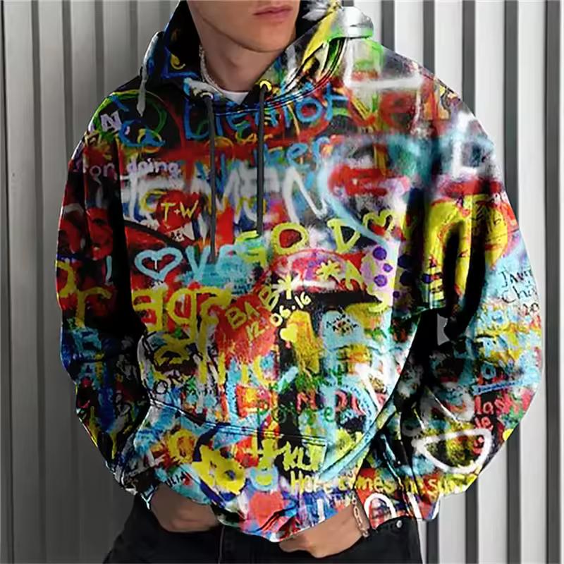 Autumn Winter Men's Hooded Long Sleeve Sportswear Fashion Harajuku Street Graffiti Printed Men's Hoodie Oversize Y2k Clothing