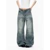 American retro ruffian handsome splicing washed design sense retro jeans men's and women's loose straight lumberjack pants