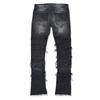 Jeans a zampa impilata da uomo Slim Fit Strappati Patch Usurati Distrutti Denim Retrò Pantaloni Hip Hop Street Pantaloni con Sovrapposizione Micro