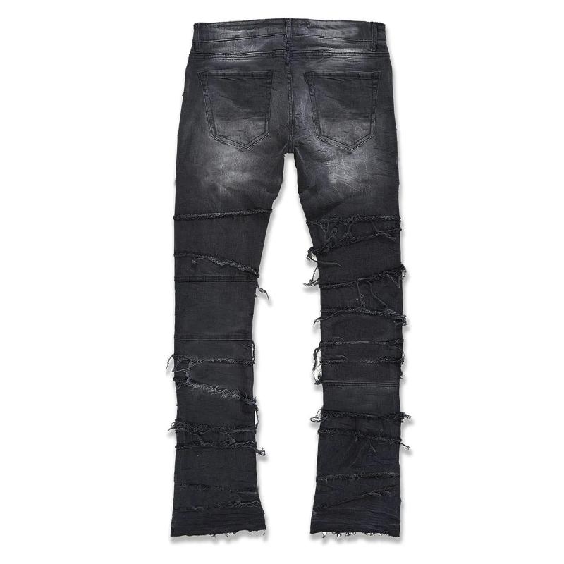 Jeans a zampa impilata da uomo Slim Fit Strappati Patch Usurati Distrutti Denim Retrò Pantaloni Hip Hop Street Pantaloni con Sovrapposizione Micro