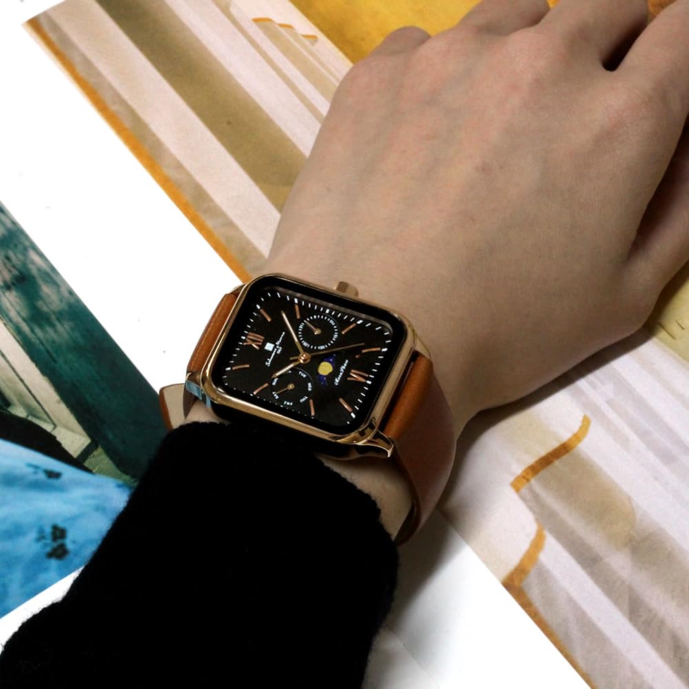 Salvatore Marra Square Moon Phase Watch with Water Business Leather Limited Pink Camel Men's Multi-Calendar, Resistant, Style, Strap, Edition, Gold,