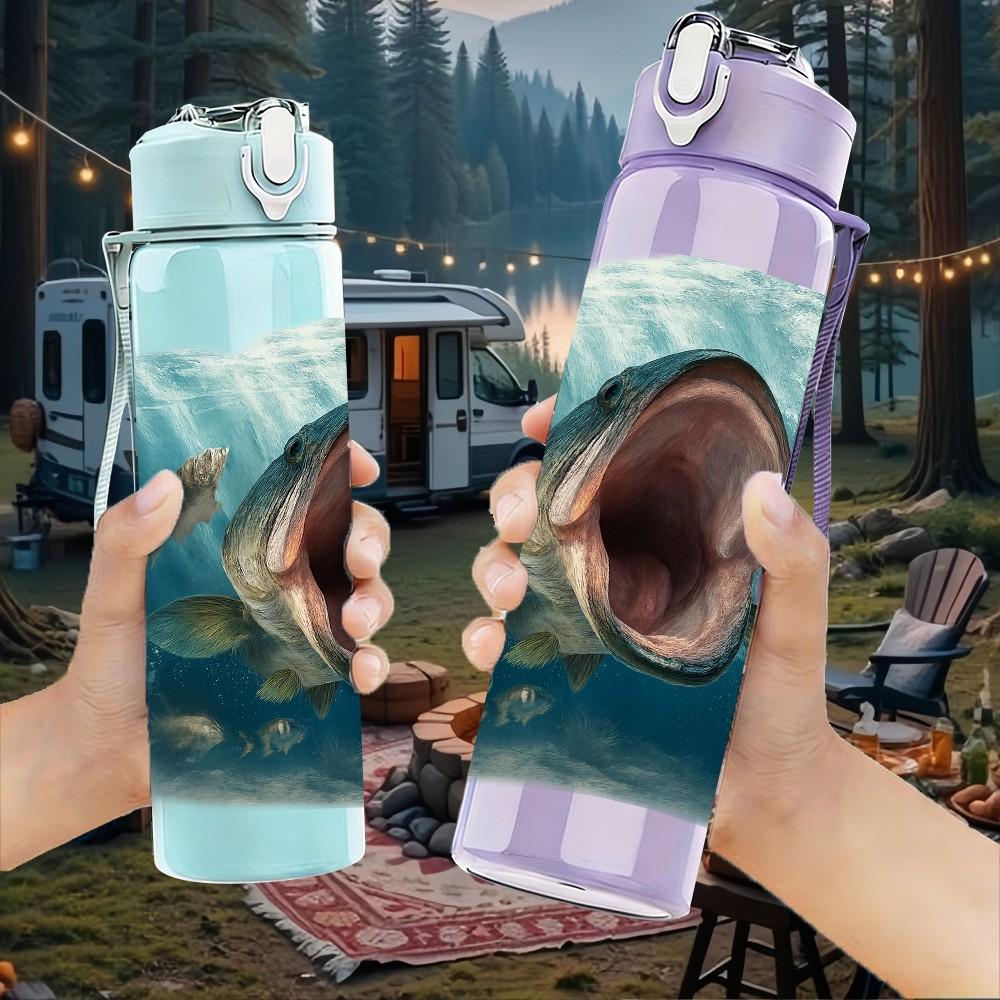 1PC Shark Open Mouth Ocean Scene 750ml Color Plastic Sports Water Bottle Leakproof Flip Straw Lid For Sports Office Home Use