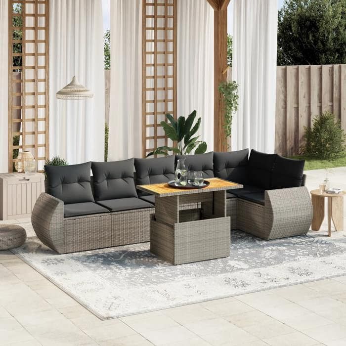 VidaXL Salon de Jardin avec Coussins 7 pcs, Canapés de Terrasse, Ensemble de Meubles de Patio, Mobilier d'Extérieur, Gris 3272208
