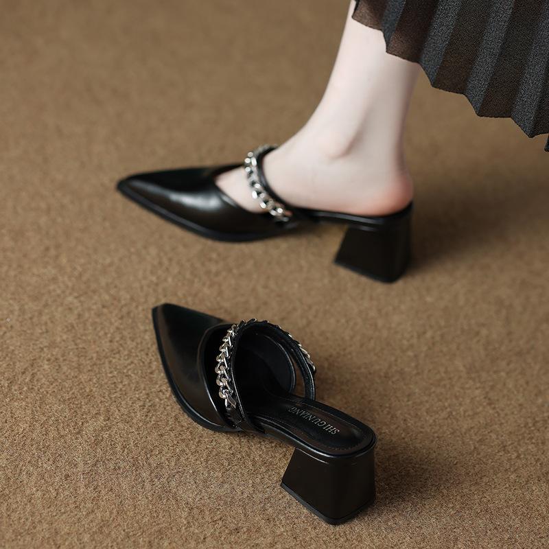 6001-5 Premium Baotou Half Slippers Women's Summer Wear Light Luxury Mary Jane Temperament Versatile Pointed Sandals