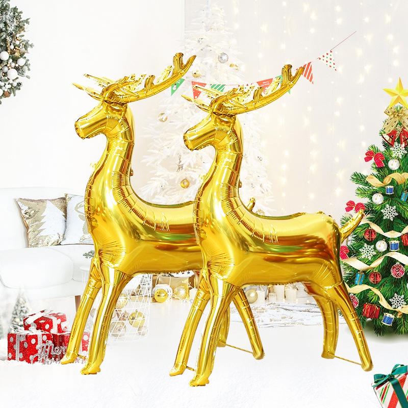 3D Golden Reindeer Aluminum Foil Balloon - Christmas Party Decoration