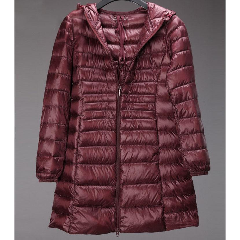 Плюс Длинный Пуховик Женский Зимний Ультра Легкий Пуховик Женский с Капюшоном Пуховик Женский Большой Размер Пальто XL