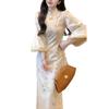 (High quality) New Chinese style, improved cheongsam skirt, high-end temperament, super slim hip-wrapped dress, autumn and winter