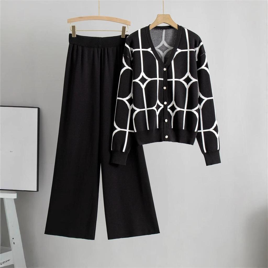 European & American Fashion Knit Wide-Leg Pants & Sweater Set - Women's Autumn Two-Piece