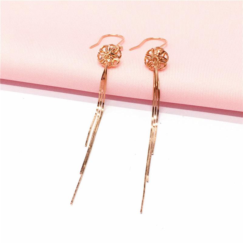 Exquisite Gold Lantern Fringed Long Earrings Russian 585 Purple Gold Simple Exquisite Delicate Rose Gold Plated Women