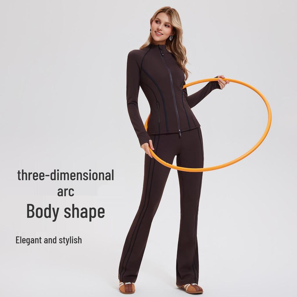 High Elasticity Women's Slim Fit Stand Collar Sports Jacket - Double Zipper Yoga & Running Wear
