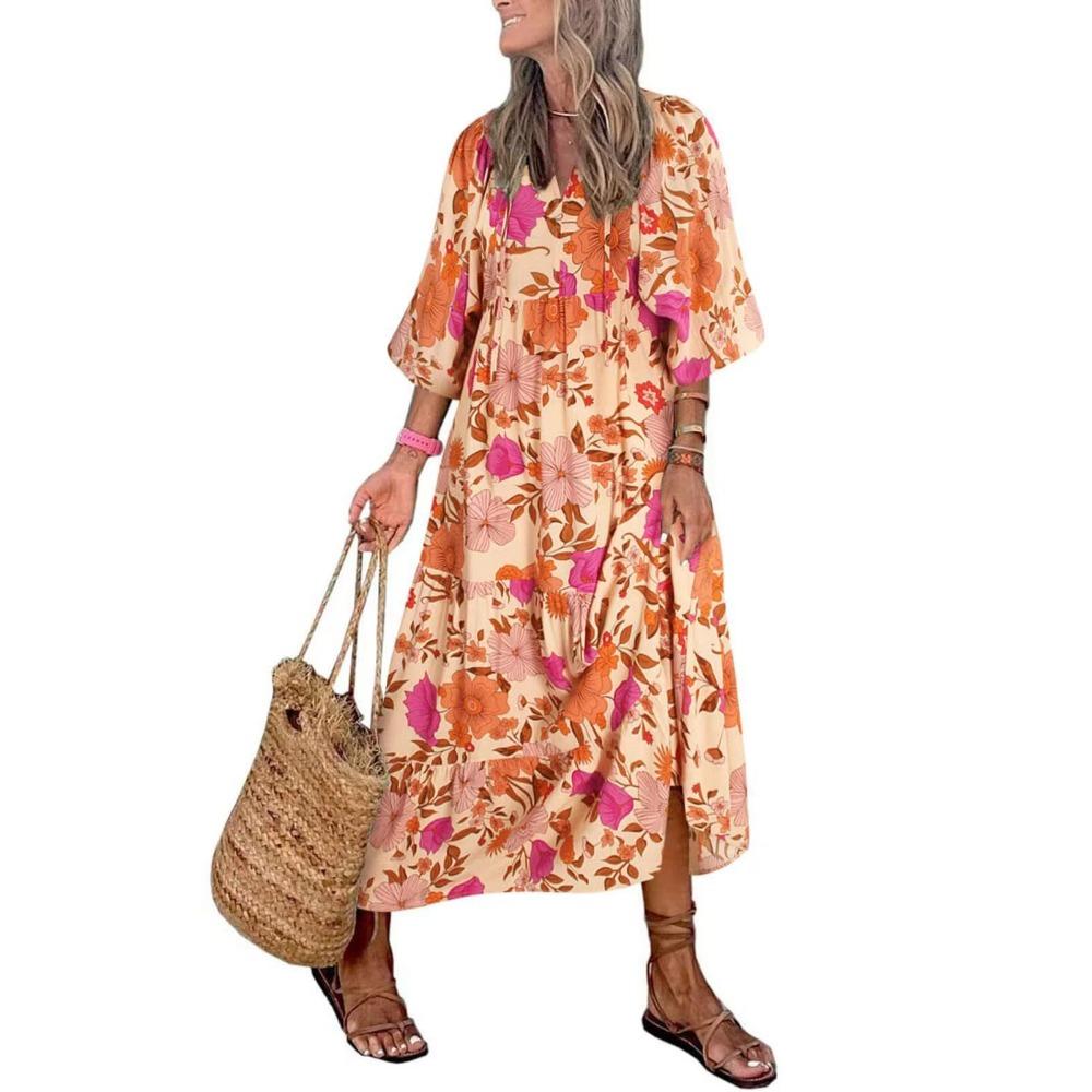 

Осеннее Новое Платье Большого Размера С Геометрическим Коллажем и Рукавами-Пузырями для Женщин 2XL