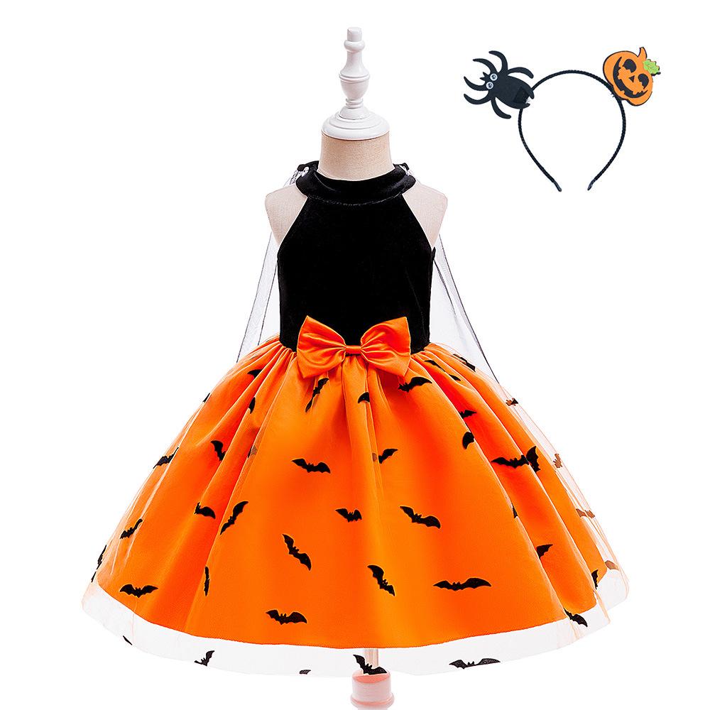 Kids' Halloween Witch Cosplay Cartoon Print Dress