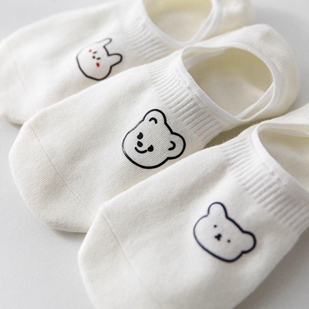 10Pairs Cartoon Women Invisible Socks Sweet Bear White Socks Cute Cute Boat Socks Comfortable