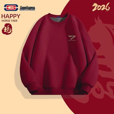 GENIOLAMODE Unisex Wine Red 2026 Year of the Horse Fleece Lined Sweatshirt