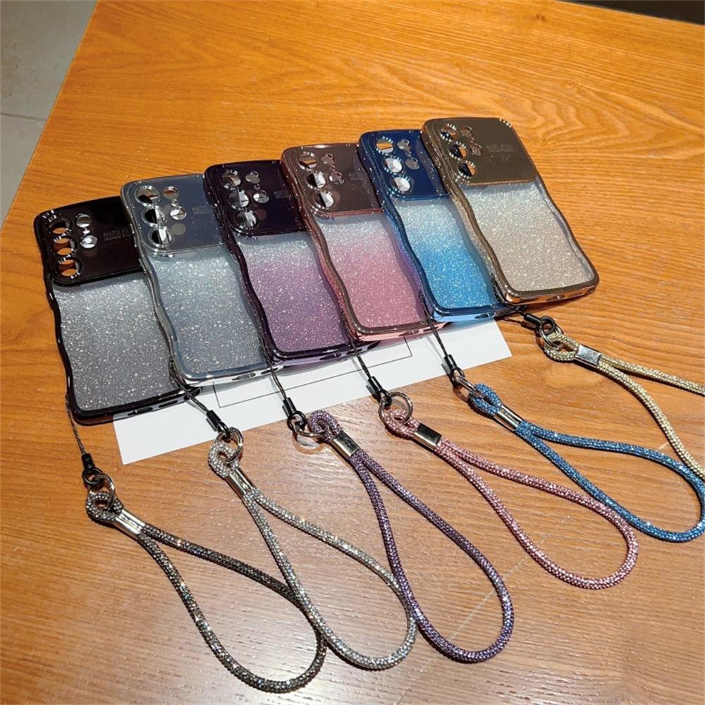 For Samsung Galaxy S25 Ultra Case with Strap Gradient Glitter Electroplating TPU Phone Cover