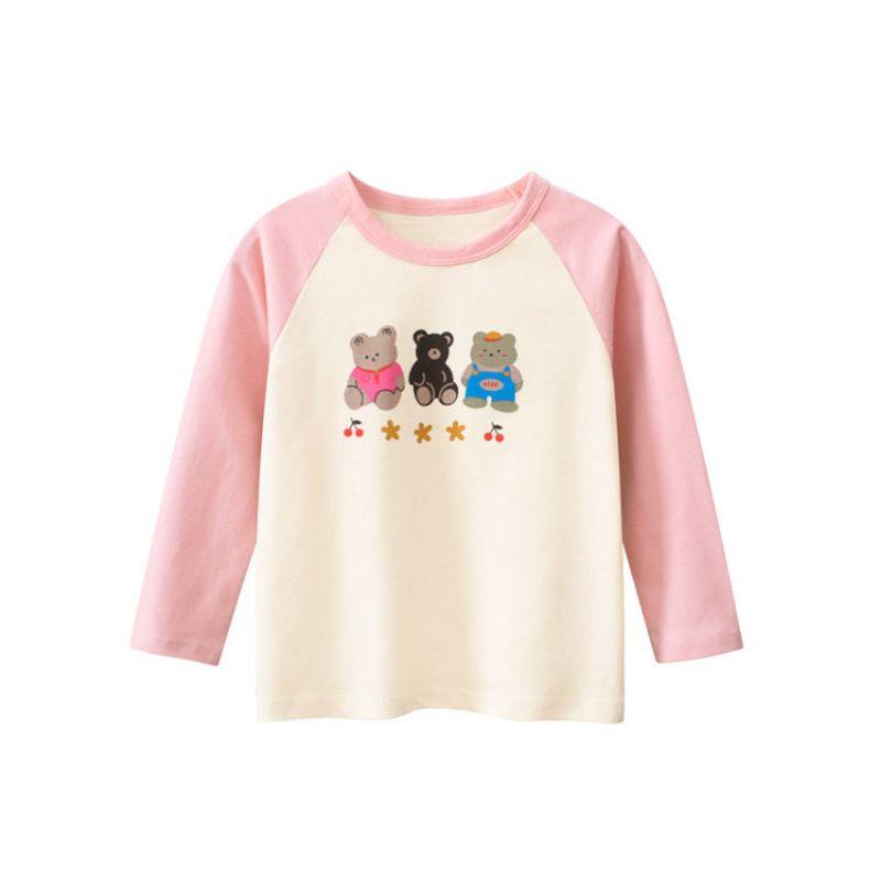 T-Shirt for Girls with Cartoon Bear Print Pure Cotton Bottoming Shirt 2026 Fashionable Kidsren's Clothing for Small and Medium-Sized Kidsren