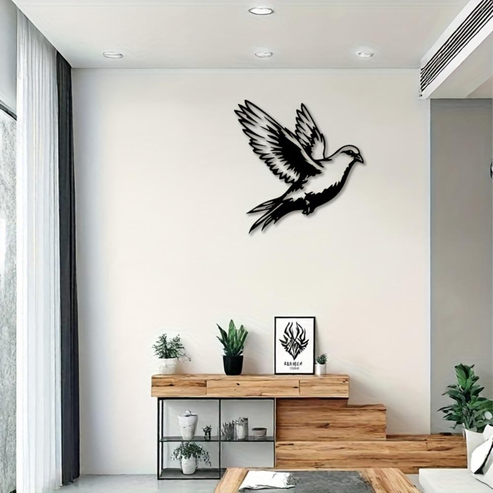 Black Metal Flying Dove Wall Sculpture Elegant Iron Dove Art Intricate Peace Bird Symbol Home Office Decor Wedding Christmas Valentine Gift Hanging