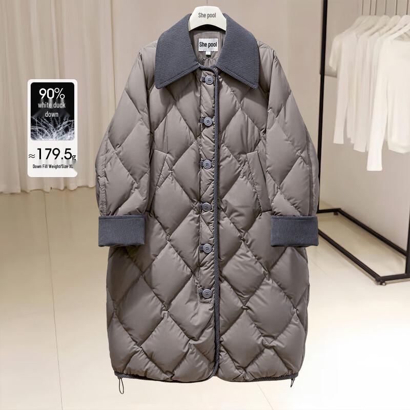 

Женское комбинированное пуховое пальто средней длины с лацканами Tachi M