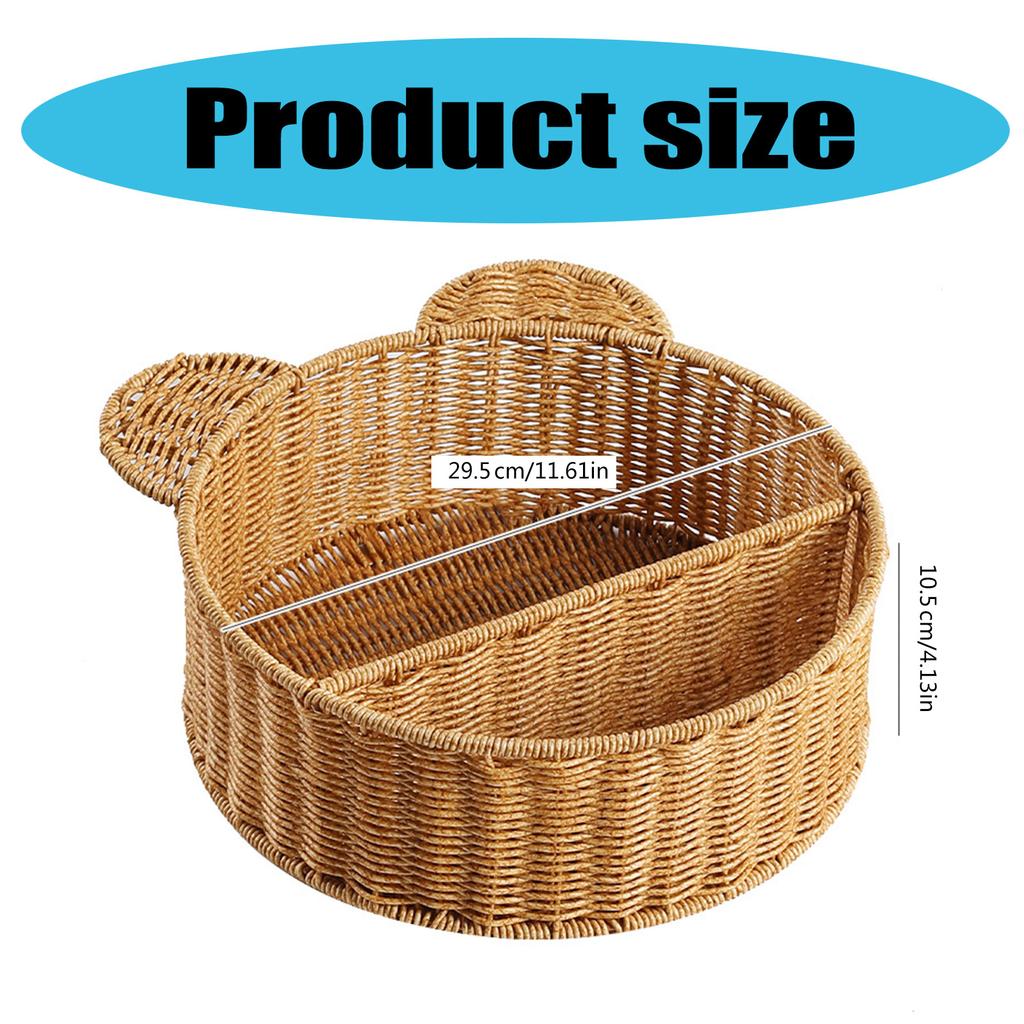 Cartoon Styles Sturdy Rattan Wall Mounted Storage Shelf with Bear Ears Designs for Organizing Accessories and Toy