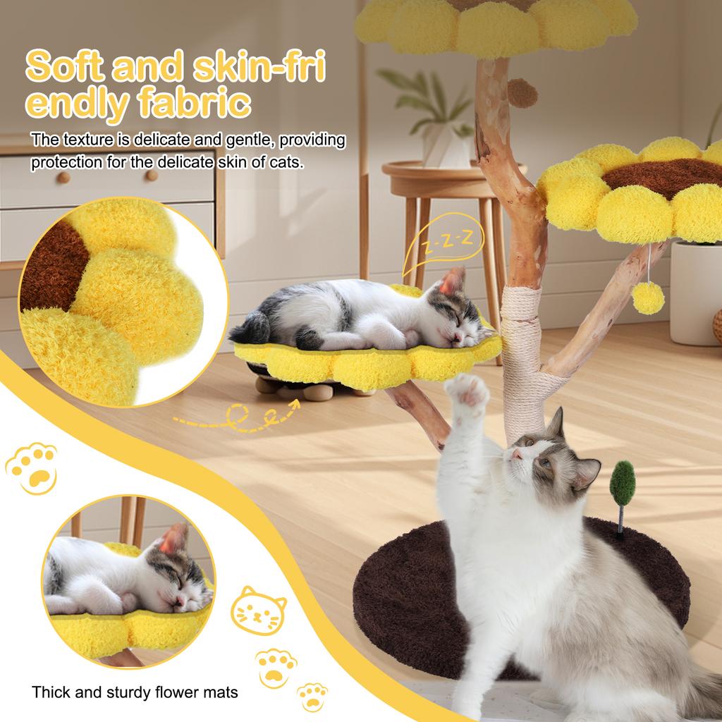 Sunflower Cat Tree With Solid Wood Scratching Post Modern Cats Tower Cute Sunflower Shaped Cat Bed Pet Kitten Small Flower Nest