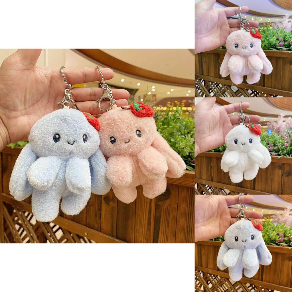Charming Plush Strawberry Rabbit Keychain Soft Toy Couples Backpack Charm Gift