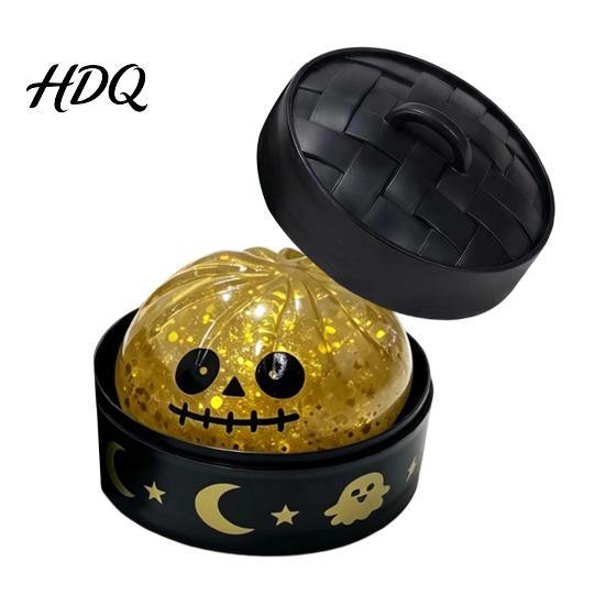 Sensory Fidget Toys for Stress Relief Halloween Bun Squeeze Toy with Steamer Ball Spooky Ghost Transparent Glitter Fidgets Calm Pumpkin Adults