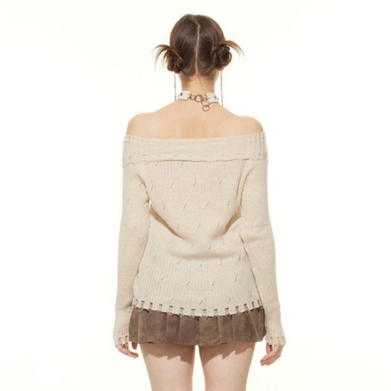 Spring Women's New Spice Girl Style Hole Strap Slim-fit Long Sleeve Sweater