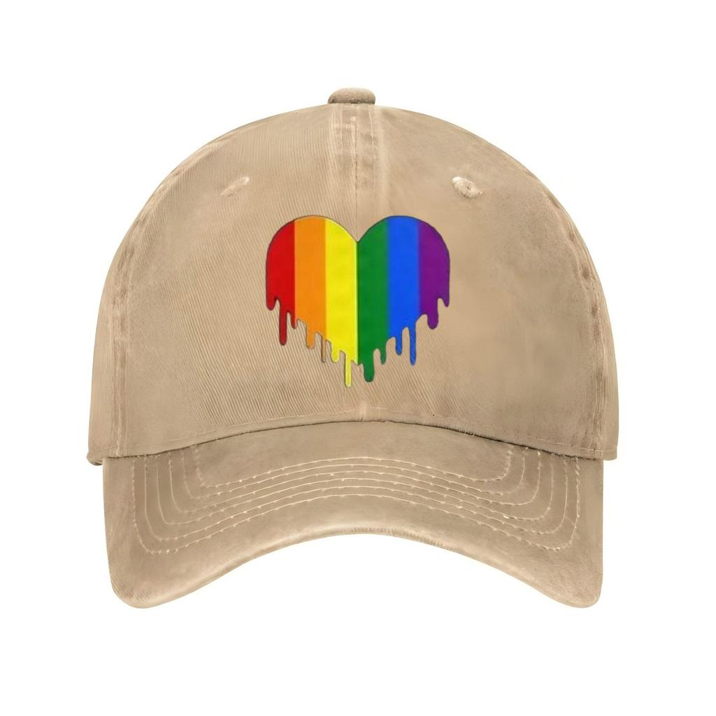 Rainbow Dripping Heart Gay Pride Baseball Cap Distressed Denim Style Casual Sun Shield Hat for Men Women