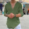 Summer Men T-Shirt Sweat Absorption Solid Color Three-quarter Sleeves V-Neck Loose Fit Shirt Top Streetwear for Men