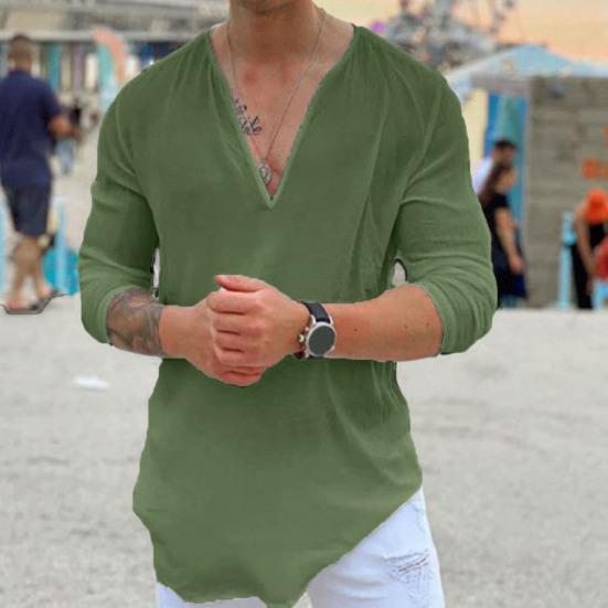 Summer Men T-Shirt Sweat Absorption Solid Color Three-quarter Sleeves V-Neck Loose Fit Shirt Top Streetwear for Men
