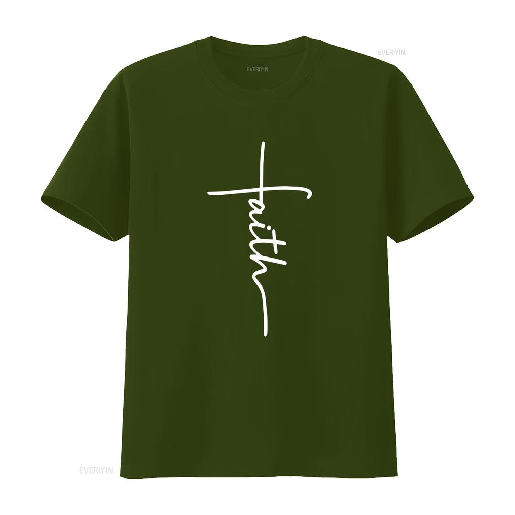Minimalist Line Art Christian Faith Cross Print Casual T Shirt Vintage Washed Stretched Comfortable Streetwear