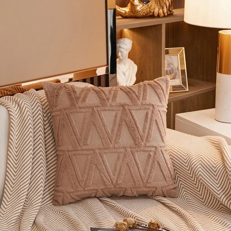 Plush Short Wool Cushion Cover 45x45cm Decorative Pattern Pillow Cover Velvet Sofa Pillow Case Home Decor Housse De Coussin