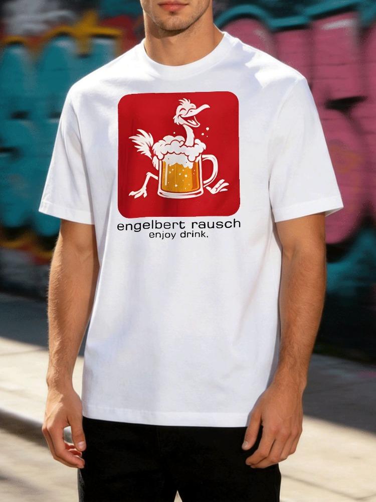 Unisex Crew Neck Tee Ostrich Beer Mug Cartoon Graphic Print Short Sleeve Summer Loose Casual Daily Top For Beer Loving Adult Males