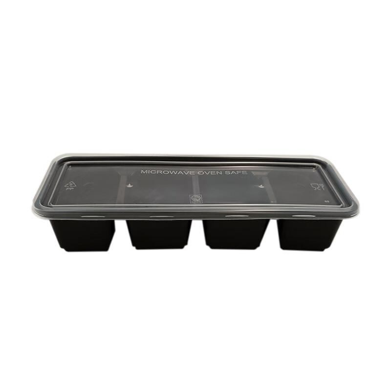 Disposable Black Four-Compartment Lunch Boxes with Lids
