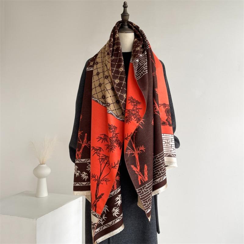 Retro Scarf Autumn and Winter New Double-sided Imitation Cashmere Warm Scarf Thickened Double-sided Women's Scarf Shawl