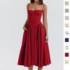 2025 Spring Women's Slimming Strappy Dress: Elegant European & American French Retro Style