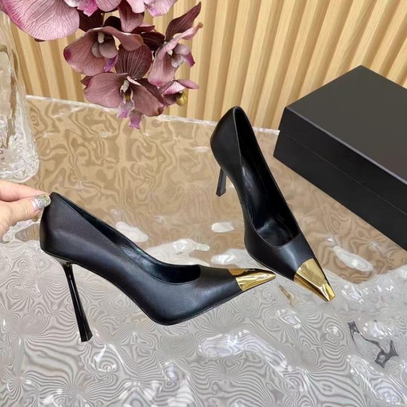 Fashion Spring New Single Shoes Women's Fashion Metal Pointed Shallow Mouth Non-slip Wear-resistant High Heels