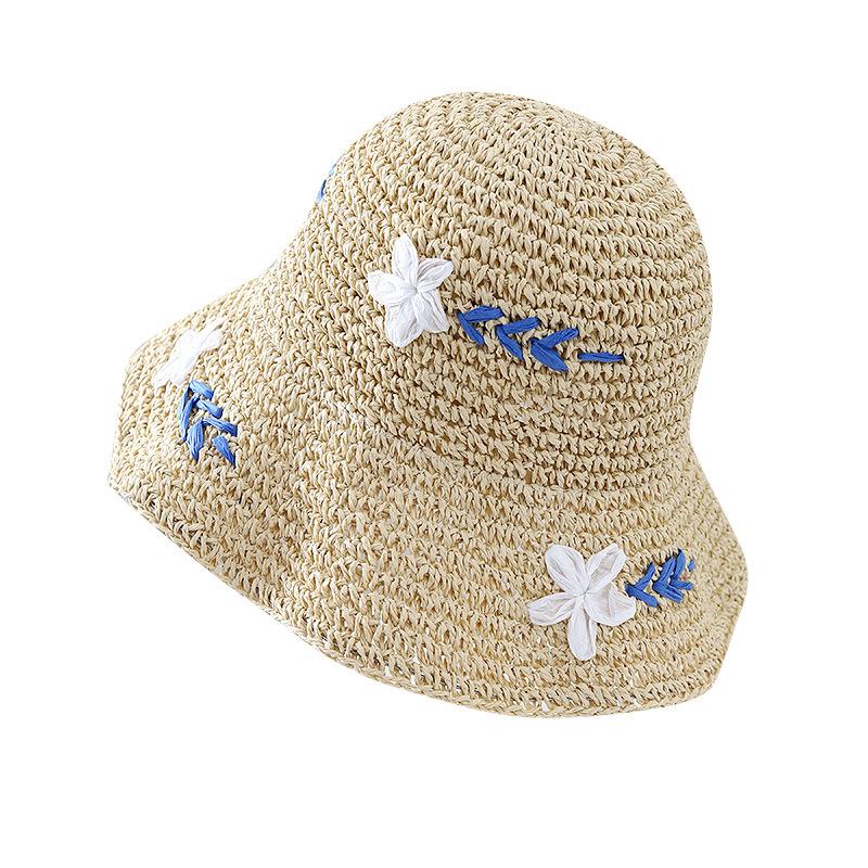 Straw Hat Flower Women's Summer New Hollow Sunshade Sunscreen Woven Bucket Hat Seaside Beach Vacation Hat