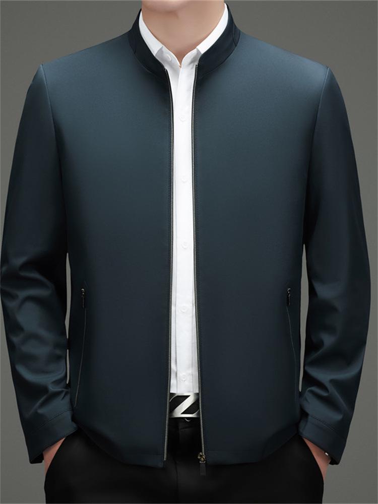 2026 Spring Men's Plus Size Business Jacket - Solid Color, High-End Stand-up Collar Outerwear