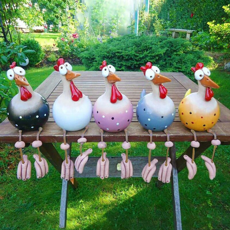 Resin Animal Sculpture Yellow Long Leg Rooster Garden Ornament For Home And Yard