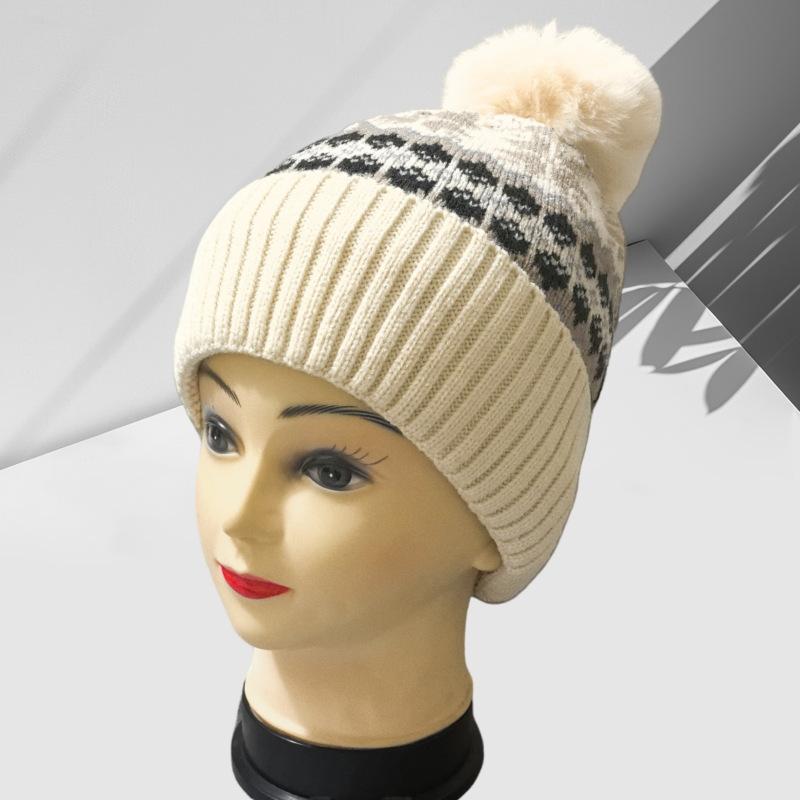Winter Cashmere Woolen Hat for Women Fashionable and Versatile Warm and Cold Proof Wool Ball Knitted Hat Plus Velvet Thickened Cold Hat
