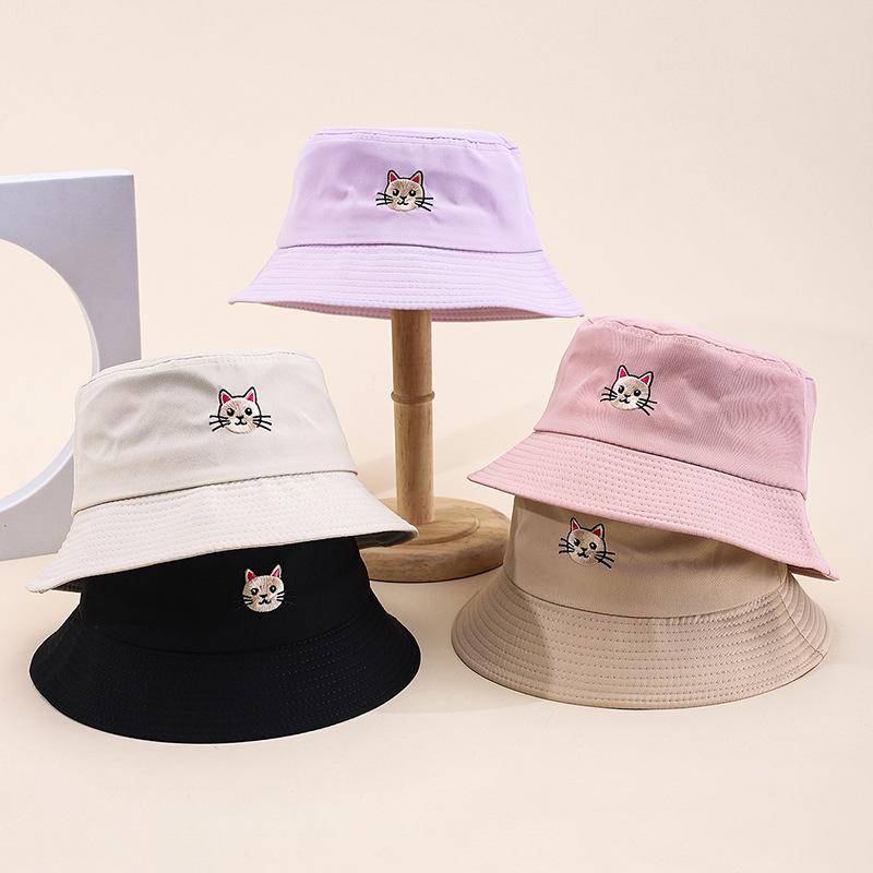New embroidered fruit bucket hat female export double-sided can wear sunshade basin hat spot
