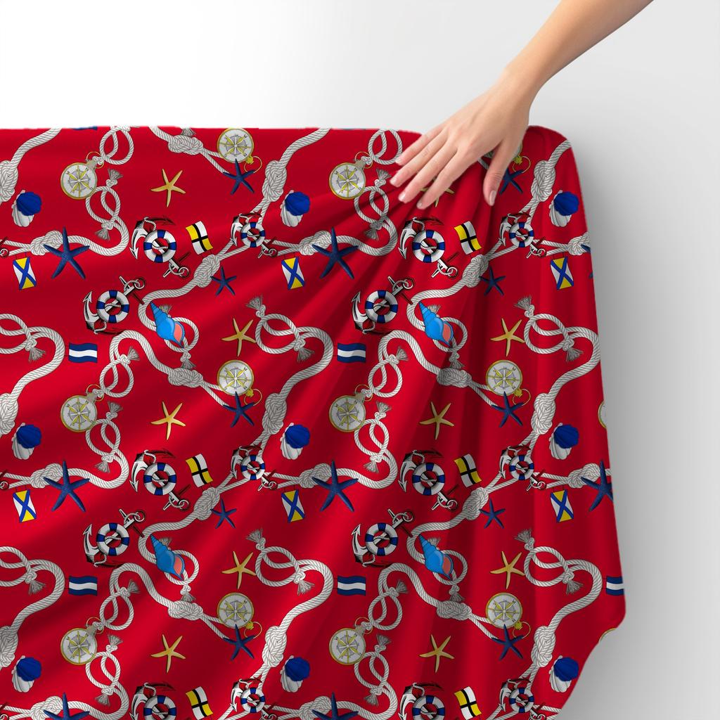 Royal Samt Stoff Polyester Zum Nähen - Motiv Anker Und Rettungsringe