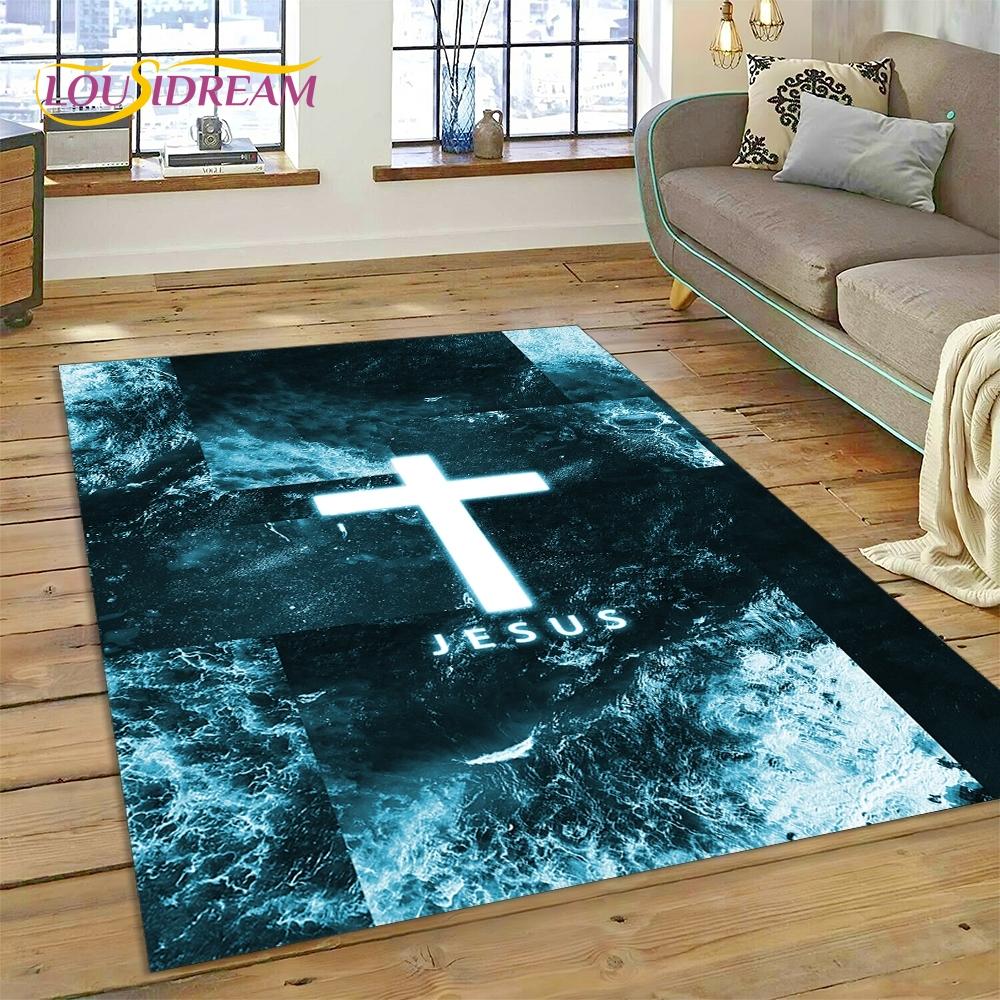 New 3D Pray Holy Bible Cross Jesus Carpet for Living Room Bedroom Home Decor,Floor Mat Non-slip Decoration for Sofa Doormat Gift
