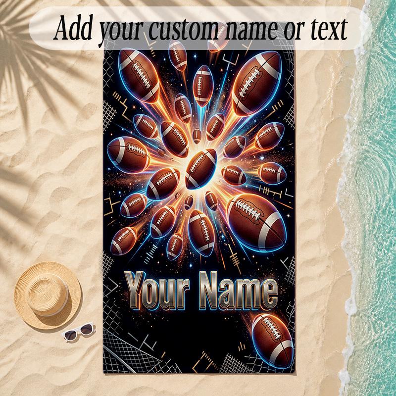 Soccer Theme Soft Beach Towel Personalized Custom Name Text Towel Portable for Beach Pool Travel